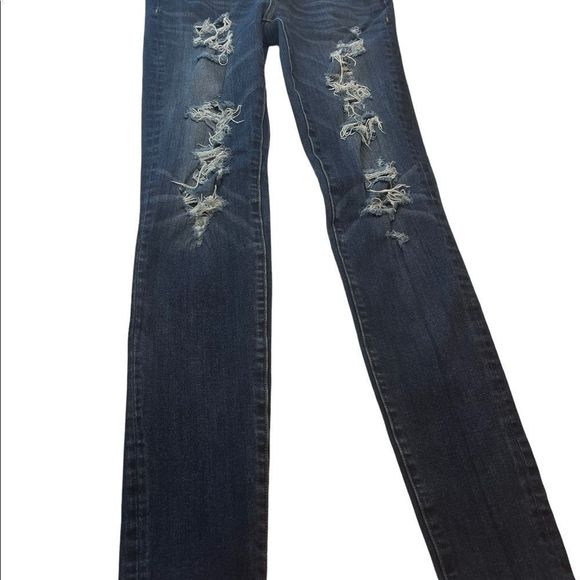 American Eagle 360 Degree Super Stretch Dark Wash Destroyed Jeggings Size 4 - Picture 2 of 13
